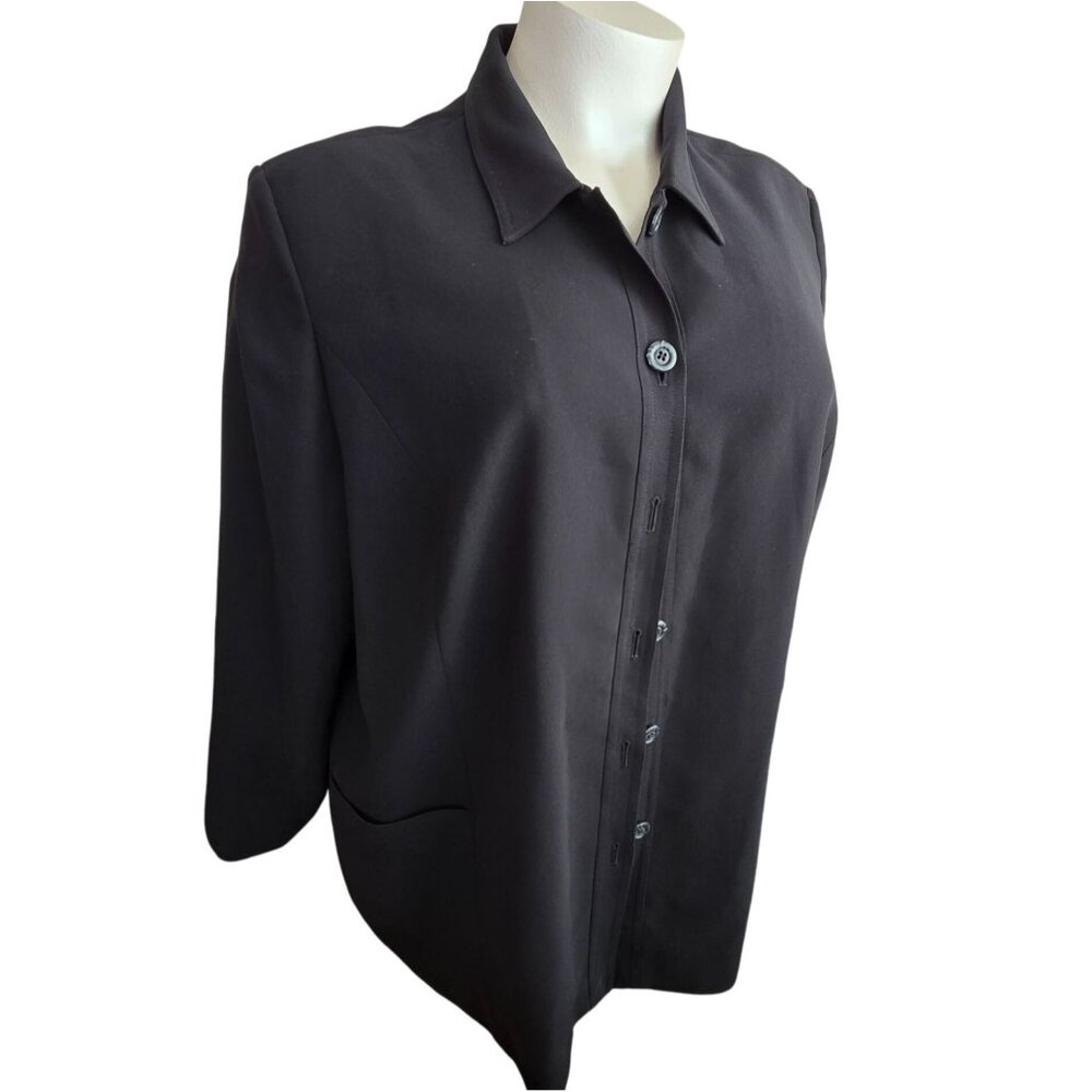 Black Button-Up Womens Long  Jacket Blazer With Pockets Plus Size 28 JJ4047